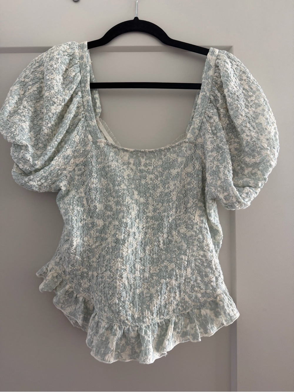 Free People Light Blue Smocked Ruffle Crop Top - Women's cottage core baby doll - Picture 6 of 6
